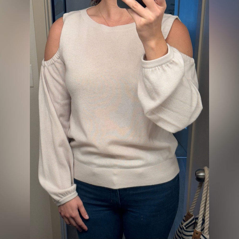 Cream cashmere open shoulder sweater